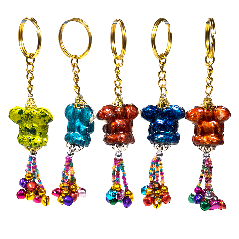 Πολύχρωμο Μπρελόκ με Ganesh και καμπανάκια. Συνολικό μήκος με αλυσίδα 8cm - mykarma.gr