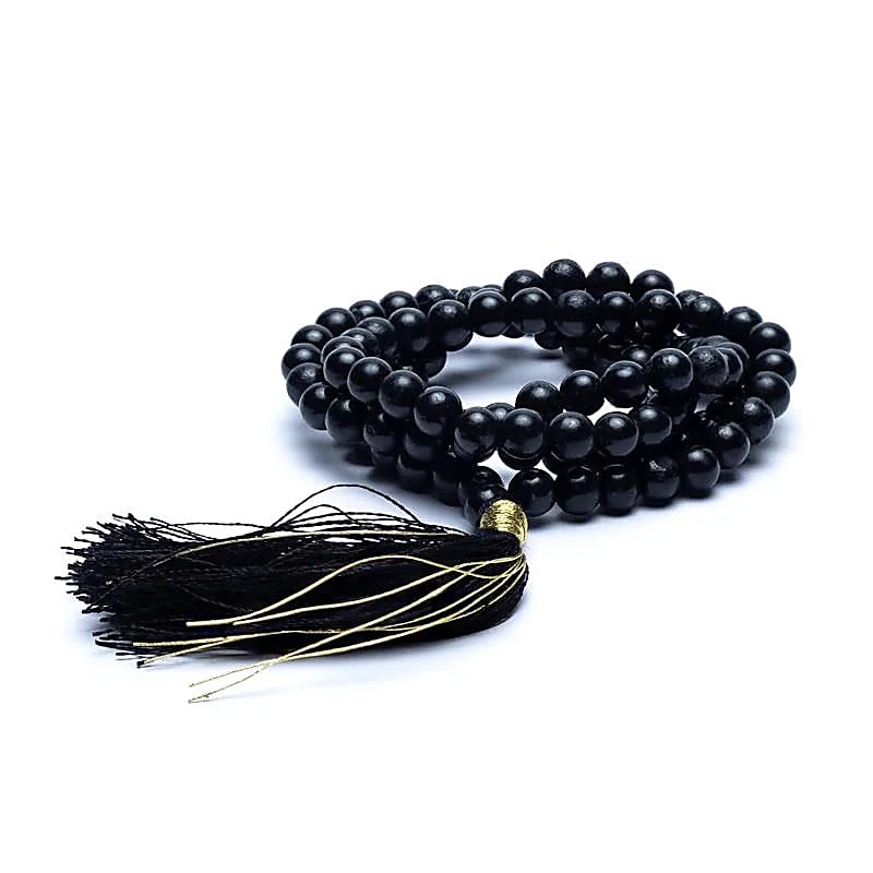 Mala Σουγκίτη (Shungite)-AA ποιότητας-108 χάντρες + τσάντα.Διαστάσεις: 0,6 cm. - mykarma.gr