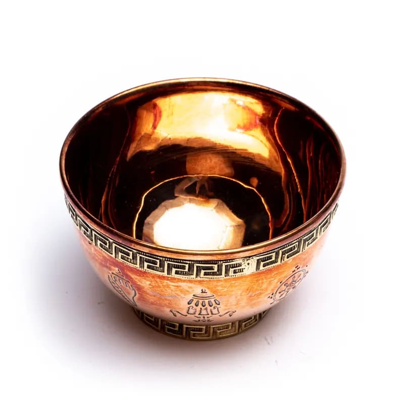 Χάλκινο Κύπελλο Προσφοράς (Offering Bowl) με οκτώ τυχερά σύμβολα. Μέγεθος 7,5 x 4.5 εκ. - mykarma.gr
