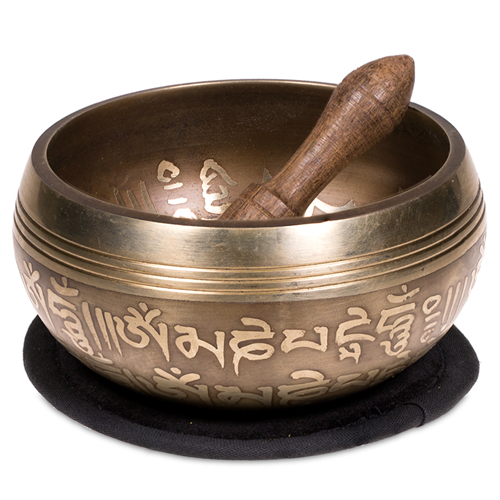 Σετ μουσικό μεταλλικό Singing Bowl Ohm με ραβδί & μαξιλάρι δώρο-μαύρο. 300γρ 10εκ - mykarma.gr