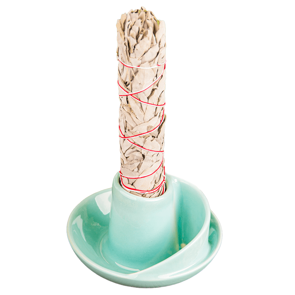 Υψηλής ποιότητας Κεραμική Βάση/Μπωλ για Λευκό Φασκόμηλο Smudge - τιρκουάζ Διαστάσεις: 10x15 cm - mykarma.gr