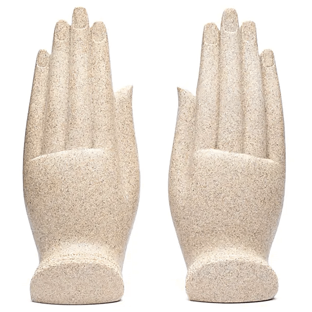 Σετ από 2 Αγάλματα: Bhumisparsha Mudra & Namaste Mudra - ανάγλυφοι σε Hands - χρώμα άμμου Διαστάσεις: 11 x 21 cm - mykarma.gr
