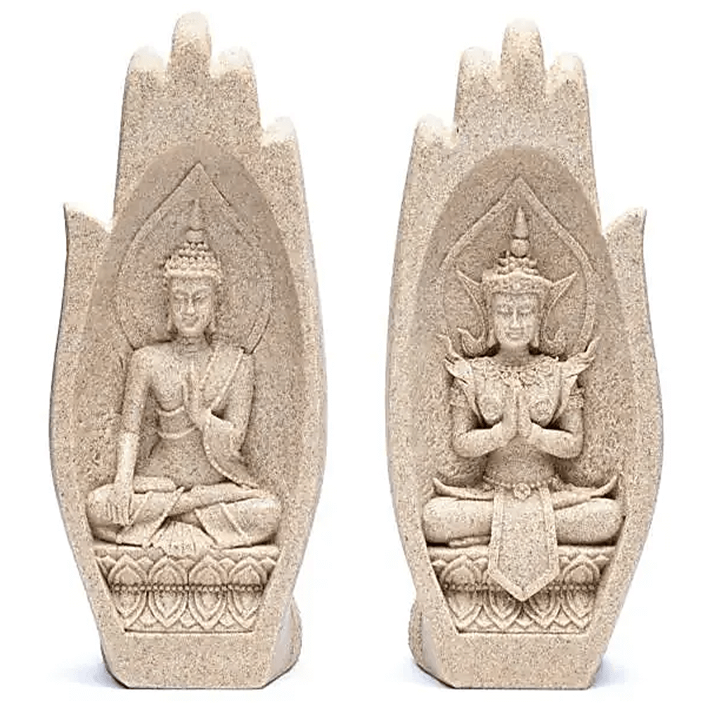 Σετ από 2 Αγάλματα: Bhumisparsha Mudra & Namaste Mudra - ανάγλυφοι σε Hands - χρώμα άμμου Διαστάσεις: 11 x 21 cm - mykarma.gr