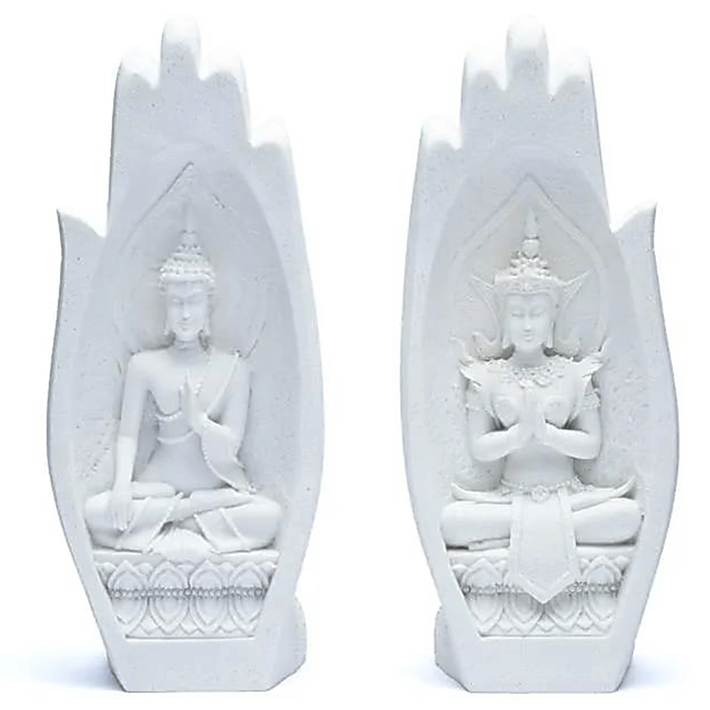 Σετ από 2 Αγάλματα: Bhumisparsha Mudra & Namaste Mudra - ανάγλυφοι σε Hands - λευκό χρώμα Διαστάσεις: 11 x 21 cm - mykarma.gr