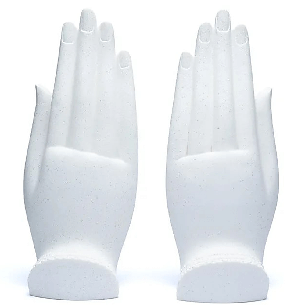 Σετ από 2 Αγάλματα: Bhumisparsha Mudra & Namaste Mudra - ανάγλυφοι σε Hands - λευκό χρώμα Διαστάσεις: 11 x 21 cm - mykarma.gr