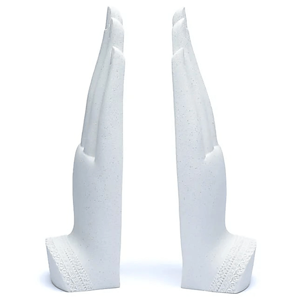 Σετ από 2 Αγάλματα: Bhumisparsha Mudra & Namaste Mudra - ανάγλυφοι σε Hands - λευκό χρώμα Διαστάσεις: 11 x 21 cm - mykarma.gr