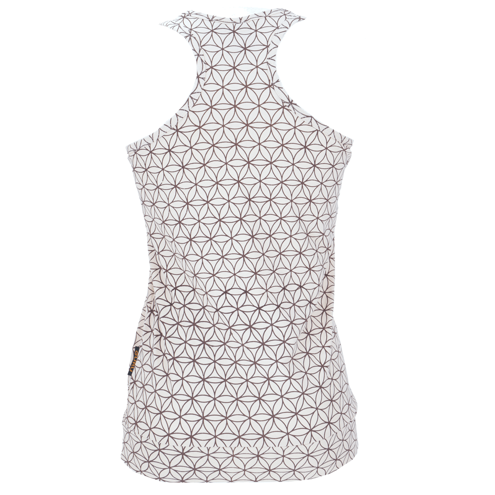 Γιόγκα T-shirt από οργανικό βαμβάκι με σχέδιο «Λουλούδι της Ζωής» - Λευκό - Small - mykarma.gr