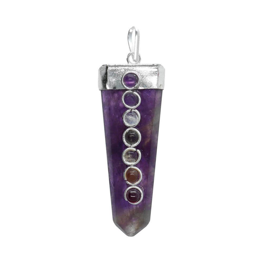 Κρεμαστό Μενταγιόν από Αμέθυστο (Amethyst) με ημιπολύτιμους λίθους 7 τσάκρα Διαστάσεις: 5 εκ - mykarma.gr
