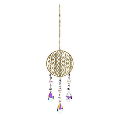 Suncatcher (Ηλιοπαγίδα) - Κρύσταλλοι Feng Shui με “Flower of Life” & ημιπολύτιμους λίθους Αμέθυστο Διαστάσεις: 35 εκ - mykarma.gr