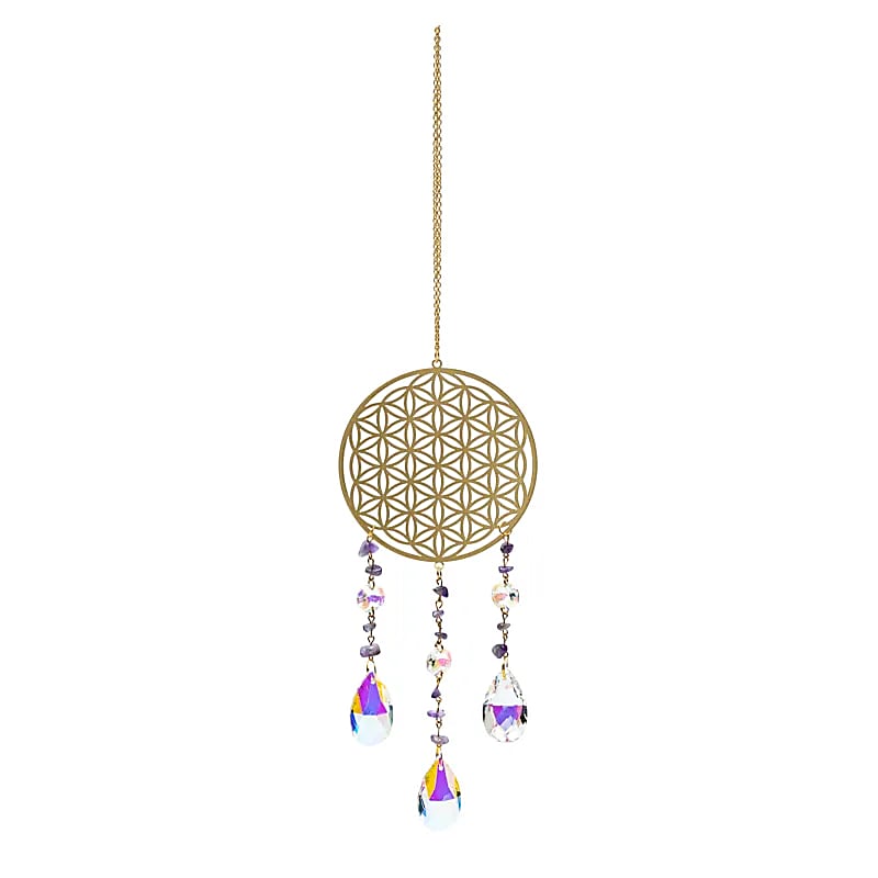 Suncatcher (Ηλιοπαγίδα) - Κρύσταλλοι Feng Shui με “Flower of Life” & ημιπολύτιμους λίθους Αμέθυστο Διαστάσεις: 35 εκ - mykarma.gr