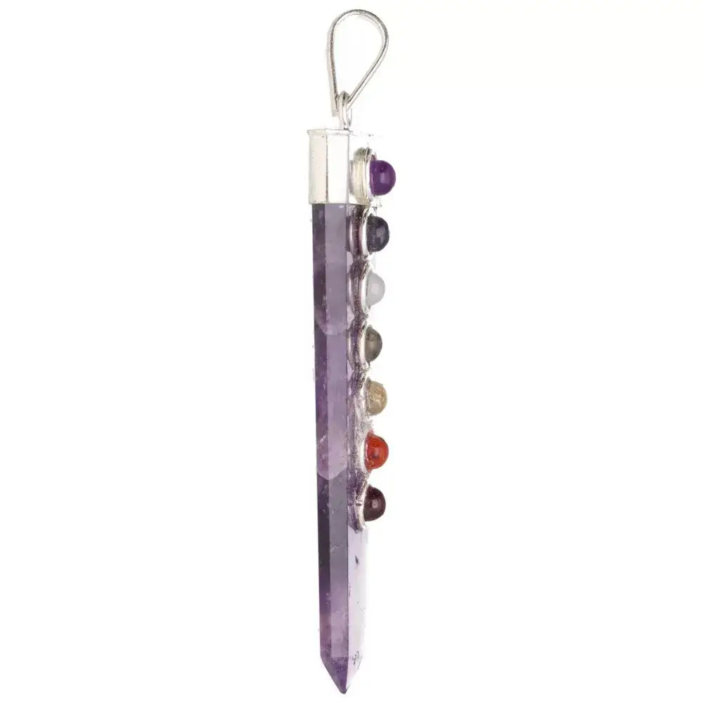 Κρεμαστό Μενταγιόν από Αμέθυστο (Amethyst) με ημιπολύτιμους λίθους 7 τσάκρα Διαστάσεις: 5 εκ - mykarma.gr