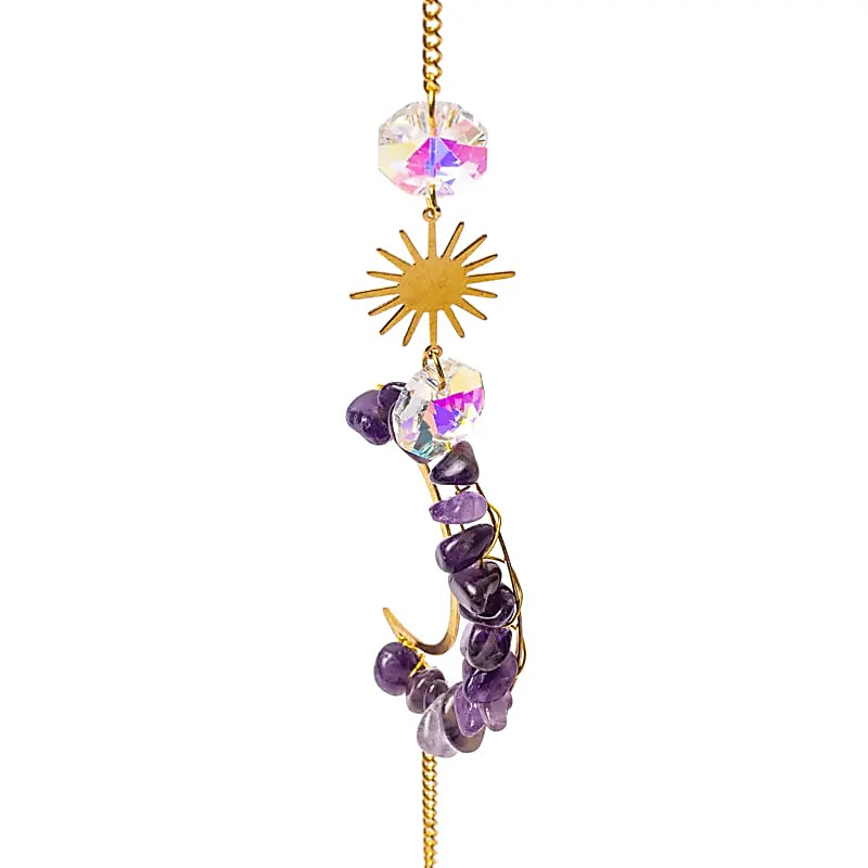 Κρύσταλλοι Feng Shui-Ηλιοπαγίδα (Suncatcher) με αμέθυστο φεγγάρι & κρυστάλλινη σφαίρα λωτό - κρυστάλλινη διακόσμηση Διαστάσεις: ±30 cm - mykarma.gr