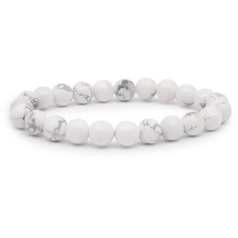 Ελαστικό Βραχιόλι από Χαολίτη (Howlite) Χαντρα: 0,7 cm Μέγεθος: 18 cm - mykarma.gr