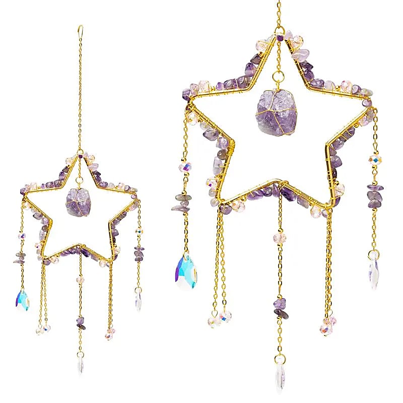 Κρύσταλλοι Feng Shui-Ηλιοπαγίδα (Suncatcher) με αμέθυστο αστέρι & κρυστάλλινη διακόσμηση Διαστάσεις: ±12x34 cm