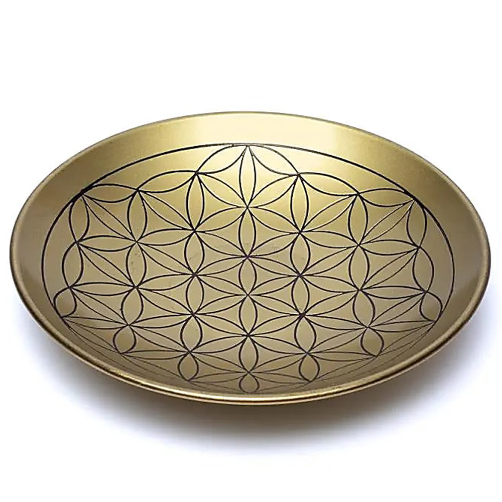 Ορειχάλκινο πιάτο με χαραγμένο σύμβολο “Λουλούδι της Ζωής” Διάμετρος: 15cm - mykarma.gr