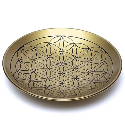 Ορειχάλκινο πιάτο με χαραγμένο σύμβολο “Λουλούδι της Ζωής” Διάμετρος: 15cm - mykarma.gr