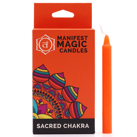 Σετ με 12 μικρά Αρωματικά Κεριά Manifest Magic Candles - 2o Chakra Sacred Svadhishthana - πορτοκαλή  Διαστάσεις κεριών: 12 x 1,2 εκ