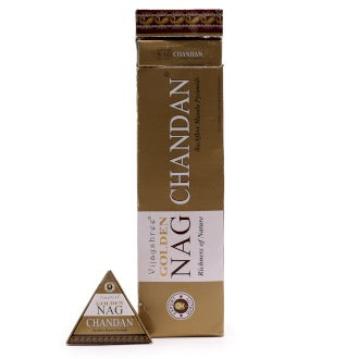Αρωματικοί Κώνοι αναστροφής ροής Golden Nag - Chandan (Σανδαλόξυλο) Backflow σε σχήμα πυραμίδας Περιεχει 10 κώνους (42 gr) - mykarma.gr