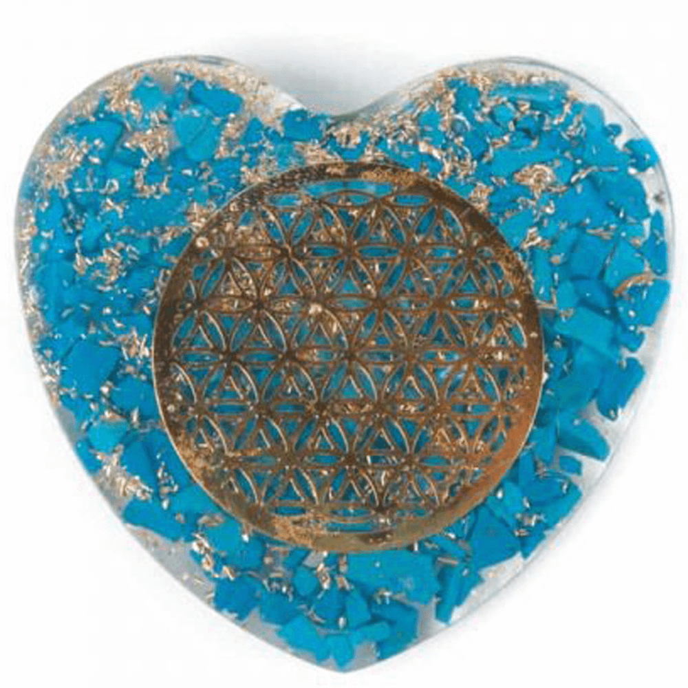 Οργονίτες - Καρδιά Orgone από Τιρκουάζ (Turquoise) & “Λουλούδι της Ζωής” Διαστάσεις: 3x1x3cm - mykarma.gr