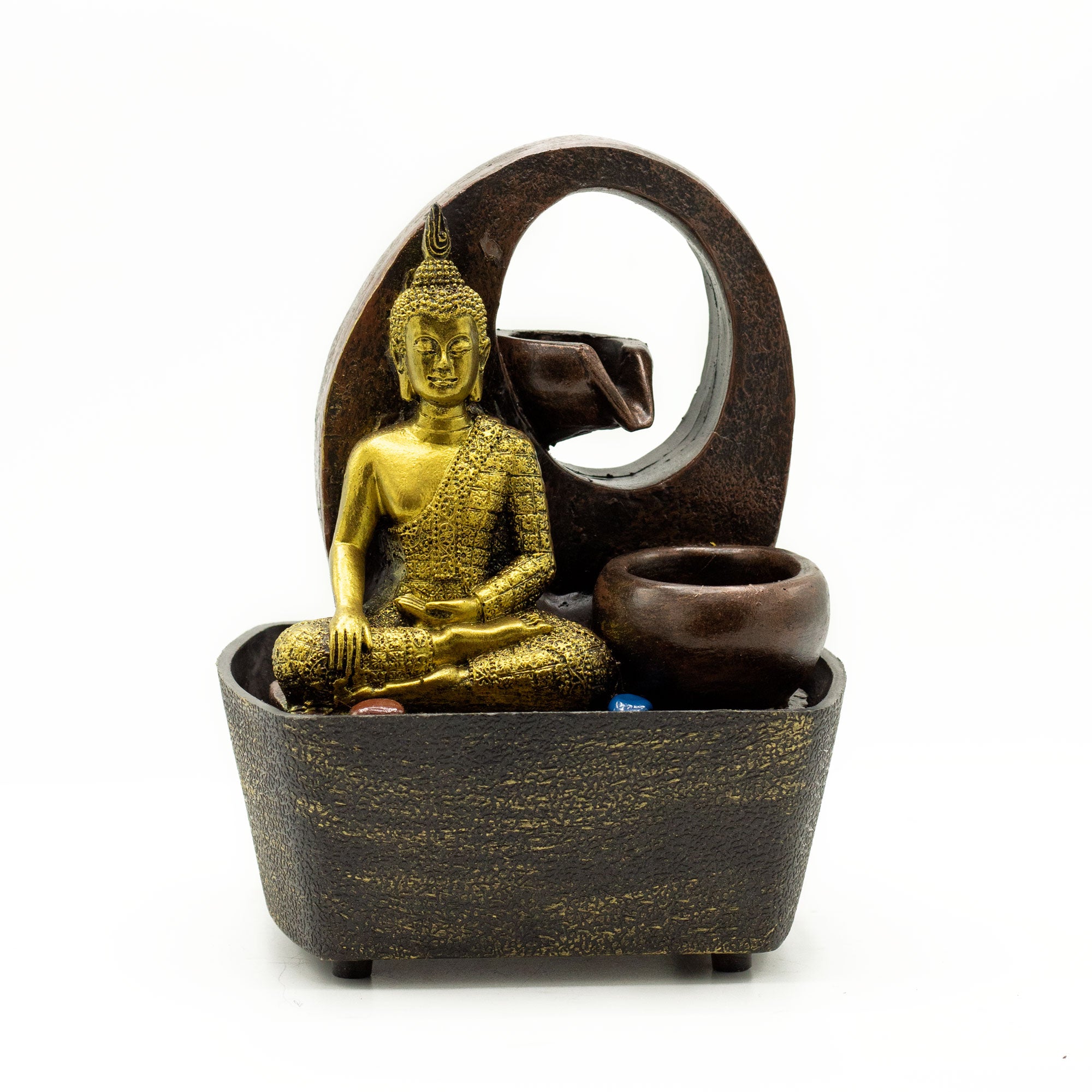 Διακοσμητικό Επιτραπέζιο Συντριβάνι Feng Shui “Golden Buddha & Pots” Διαστάσεις: 21,5 cm - mykarma.gr