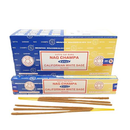 Αρωματικά Στικ 2 σε 1 Satya Sai Baba - Nag Champa & Californian White Sage (Λευκό Φασκόμηλο) Βάρος: 16γρ