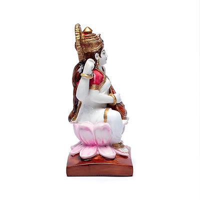 Πολύχρωμο Άγαλμα Saraswati σε θρόνο από Λωτό Διαστάσεις: 19x10 cm Βάρος: 450 gr - mykarma.gr