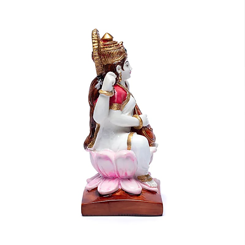 Πολύχρωμο Άγαλμα Saraswati σε θρόνο από Λωτό Διαστάσεις: 19x10 cm Βάρος: 450 gr - mykarma.gr