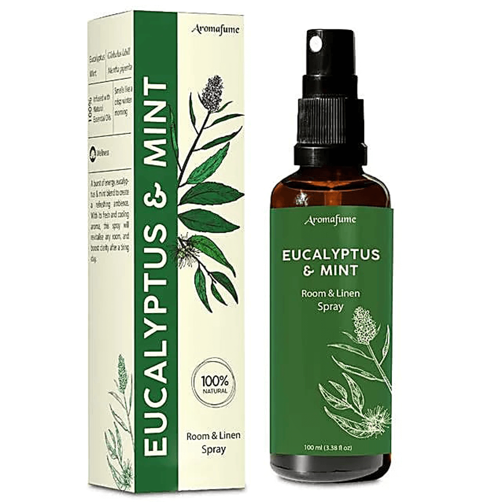 Room & Linen Spray - Φυσικό Σπρέι δωματίου “Eucalyptus & Mint” για καθαρισμό χώρου - καθαρισμός αύρας - με αιθέρια έλαια Ευκάλυπτου & Μέντας  100 ml | Αιθέριο Έλαιο - mykarma.gr