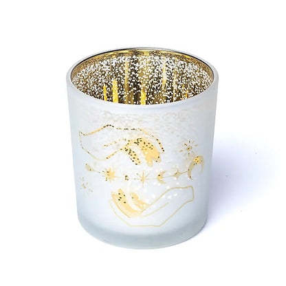 Γυάλινο Κηροπήγιο “Spiritual Hands” (Frosted / Metallic) Διαστάσεις: 7,3 x 8 cm