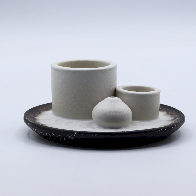 3 σε 1 Κεραμική Βάση για Στικ, Palo Santo & Θυμίαμα Λευκό Φασκόμηλο - λευκό/γκρι Διαστάσεις: 5x13x13cm