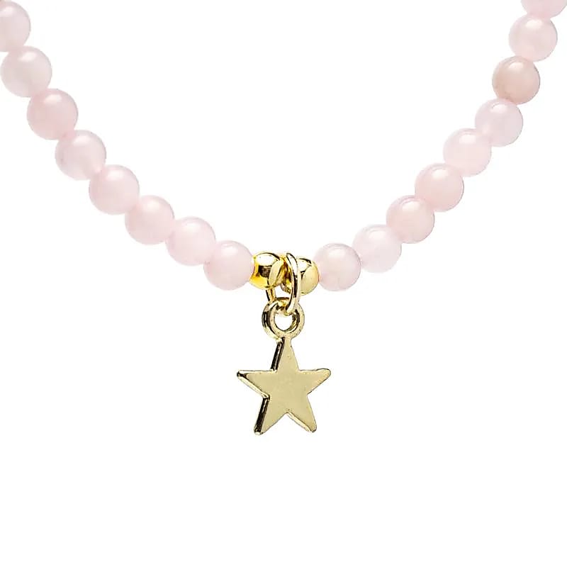 Κολιέ Rose Quartz - Ροζ Χαλαζίας & Μενταγιόν Αστέρι με κούμπωμα Διαστάσεις: 37 εκ Διάμετρος πέτρας: ± 3 mm - mykarma.gr