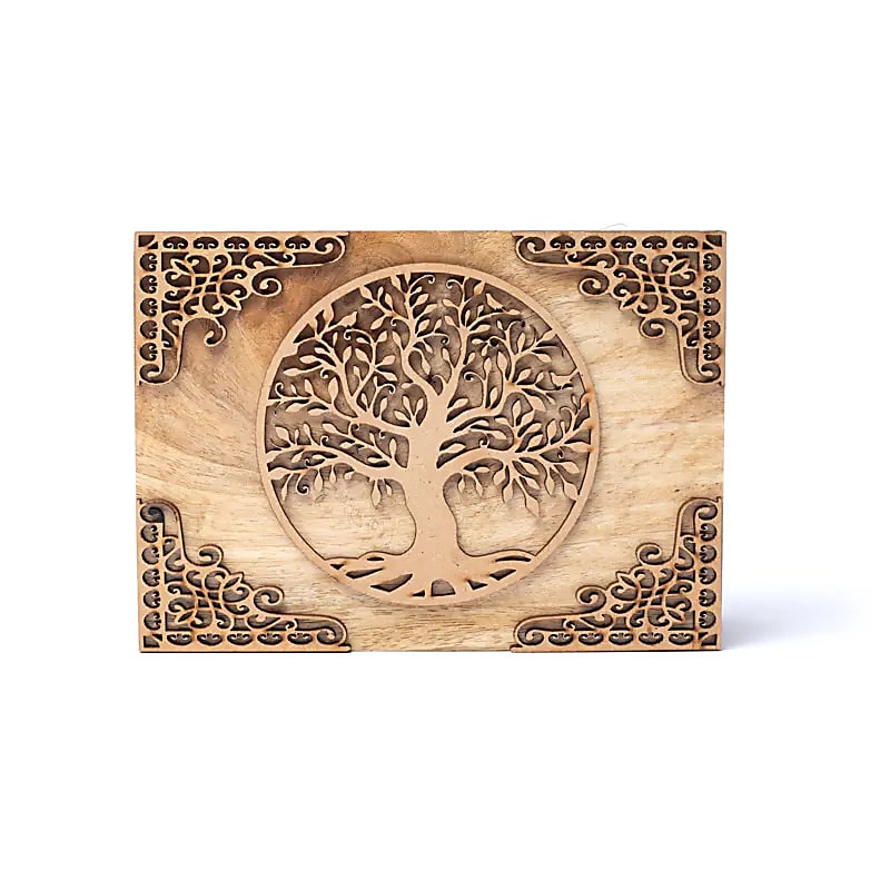 Κουτί κοσμημάτων/Tarot Box απο ξύλο Μάνγκο με «Δέντρο της Ζωής» Διαστάσεις: 18 × 12 × 7 cm - mykarma.gr