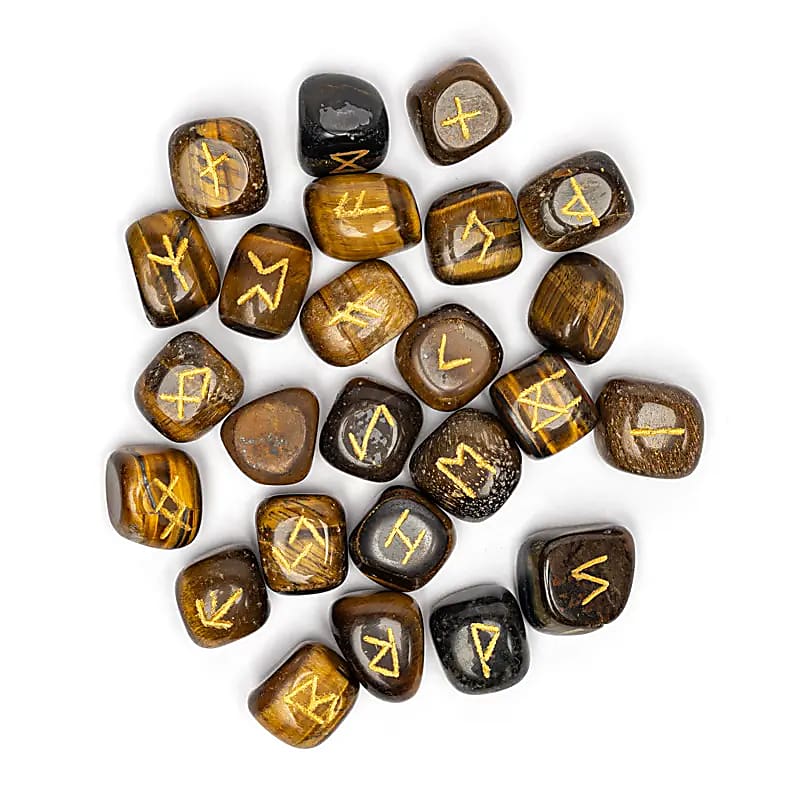 Runes Oracle Game-Σετ από 25 Ρουνάκια απο Μάτι Τίγρης (Tiger Eye) για Μαντεία σε σακούλα από βαμβάκι - δεν περιέχει επεξηγηματικό φυλλάδιο - mykarma.gr
