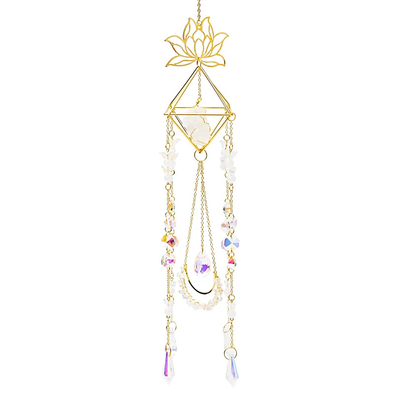 Κρύσταλλοι Feng Shui-Ηλιοπαγίδα (Suncatcher) «Λωτός» με Λευκό Χαλαζία & κρυστάλλινες σφαίρες Crystal String κρυστάλλινη διακόσμηση Διαστάσεις: ±9 x 51 cm - mykarma.gr