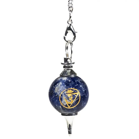 Εκκρεμές(Pendulum) από Σοδαλίτη (Sodalite) - χαραγμένο 6o Chakra Third Eye Ajna  24 εκ 16 γρ