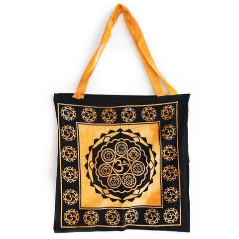 Tote Bag - Τσάντα από Βαμβάκι - “Ohm & Chakras” - Πορτοκαλί  45cm