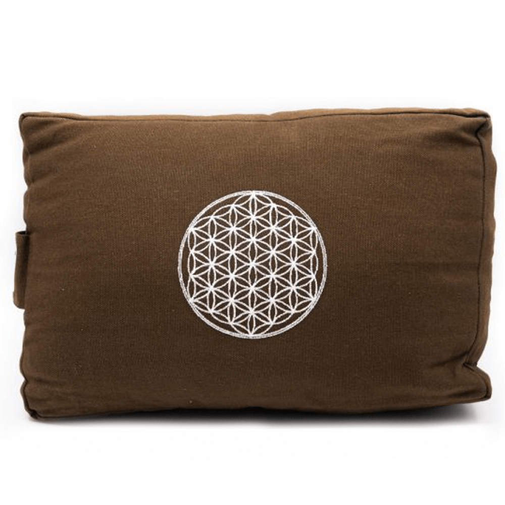 Τετράγωνο μαξιλάρι Rectangular Bolster “Λουλούδι της Ζωής” - Κάλυμμα από οργανικό βαμβάκι - χρώμα καφέ Διαστάσεις: 35x32x13cm - mykarma.gr