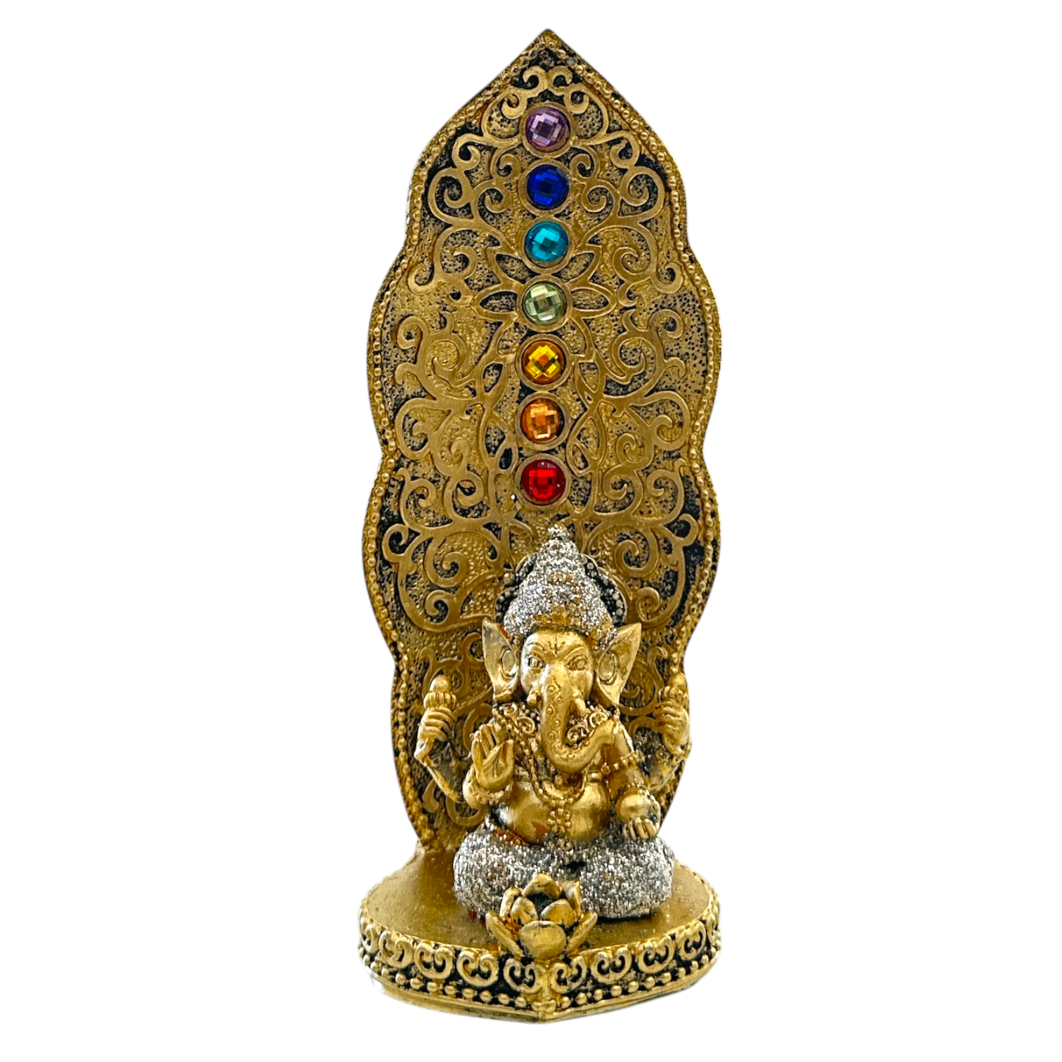 Βάση για Στικ “7 Chakra Ganesh” - χρώμα χρυσό Διαστάσεις: 7,5 x 7 x 17 cm - mykarma.gr