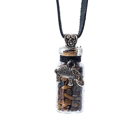 Φυσικό ορυκτό πέτρωμα σε γυάλινη συσκευασία δώρου με κορδόνι-«Εξουσία & Δύναμη» Μάτι Τίγρη(Tiger Eye) & Ελεφαντάκι Διαστάσεις: 3,6 cm