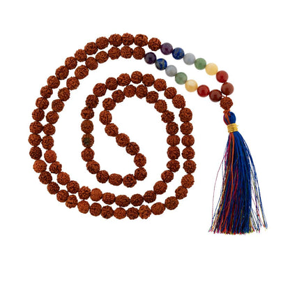 Mala Rudraksha 108 χάντρες & των 7 Chakra ημιπολύτιμοι λίθοι με κόκκινη φούντα Διαστάσεις: 0,7 εκ - mykarma.gr