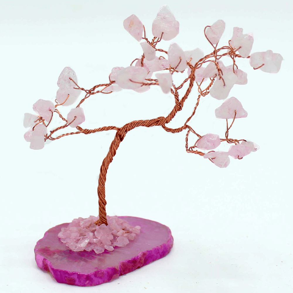 «Δέντρο της Ζωής» για Τύχη & Αφθονία με 35 Ημιπολύτιμους λίθους Ροζ Χαλαζία (Rose Quartz) σε Βάση από Ροζ Αχάτη (Agate) Διαστάσεις: 7x4,5x10 cm - mykarma.gr