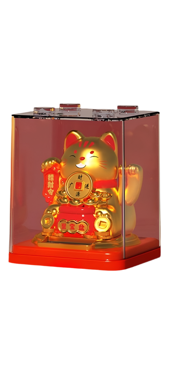Maneki Lucky Cat - Σύμβολο καλής Τύχης & Πλούτου κουνάει το χέρι με τυχερό νόμισμα Διαστάσεις: 7 εκ