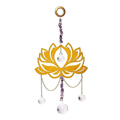 Κρύσταλλοι Feng Shui-Ηλιοπαγίδα (Suncatcher) με λωτό, αμέθυστο & κρυστάλλινες σφαίρες Crystal String κρυστάλλινη διακόσμηση Διαστάσεις: ±30x15 cm - mykarma.gr