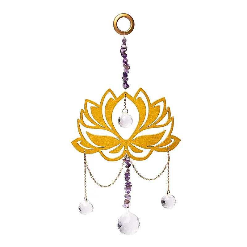 Κρύσταλλοι Feng Shui-Ηλιοπαγίδα (Suncatcher) με λωτό, αμέθυστο & κρυστάλλινες σφαίρες Crystal String κρυστάλλινη διακόσμηση Διαστάσεις: ±30x15 cm - mykarma.gr