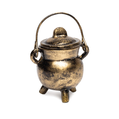 Μαντεμένιος Καυστήρας/Cauldron cast iron για καύση Θυμιαμάτων,Κώνων & Στικ με αιωρούμενη λαβή - χρυσό χρώμα Διαστάσεις: 9 x 8 cm Βάρος: 500 g