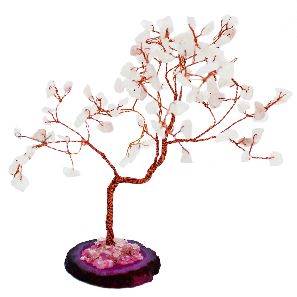 «Δέντρο της Ζωής» για Τύχη & Αφθονία με 100 Ημιπολύτιμους λίθους Ροζ Χαλαζία (Rose Quartz) σε Βάση από Φούξια Αχάτη (Pink Agate) Διαστάσεις: 9x5x13 cm - mykarma.gr