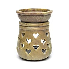 Αρωματική Λάμπα/Καυστήρας Soapstone "Καρδούλες" απο σαπουνόπετρα - με αφαιρούμενο δοχείο λαδιού 10x7,5cm - mykarma.gr