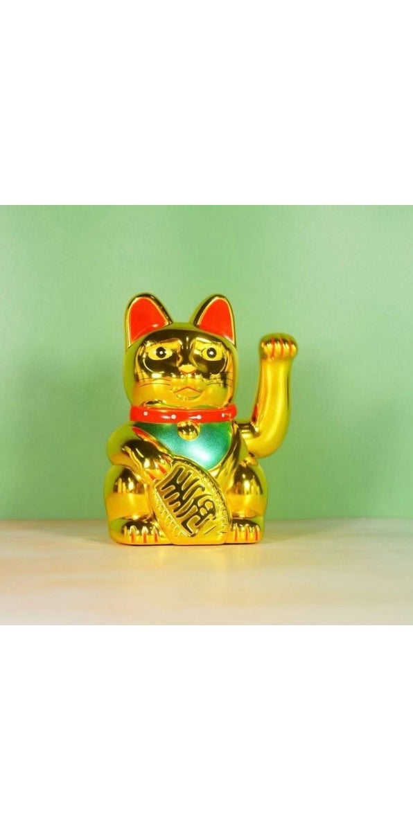 Maneki Neko Money Cat - Σύμβολο καλής Τύχης & Πλούτου Κουνάει το χέρι με μάτια ανοικτά Διαστάσεις: 9 εκ - mykarma.gr