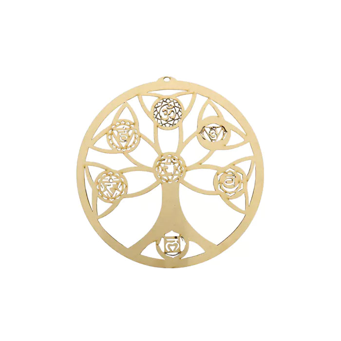 Διακοσμητικό & Ενεργειακό Crystal Grid “Tree of Life & 7 Chakras” - βάση κρυστάλλων κατασκευασμένη από ξύλο Διάμετρος: 20 cm - mykarma.gr