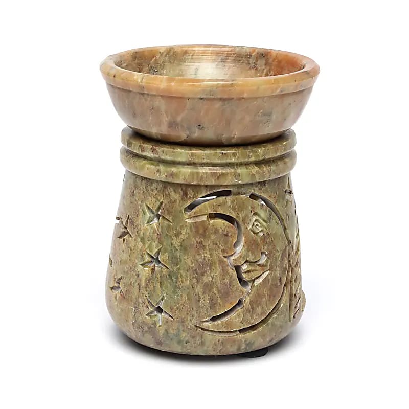 Αρωματική Λάμπα/Καυστήρας Soapstone "Ήλιος & Σελήνη" απο σαπουνόπετρα - με αφαιρούμενο δοχείο λαδιού Διαστάσεις: 10x7,5 cm Βάρος: 400 g - mykarma.gr